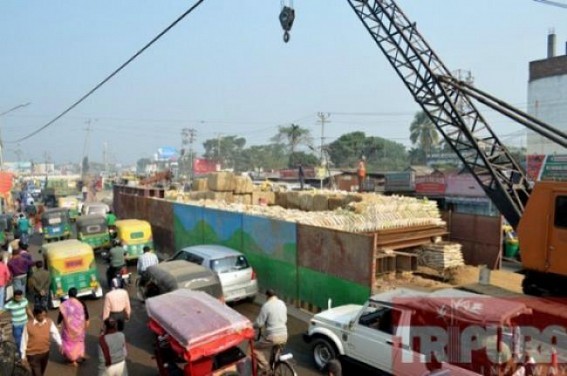Tripuraâ€™s first flyover: Drilling work chokes traffic movement 